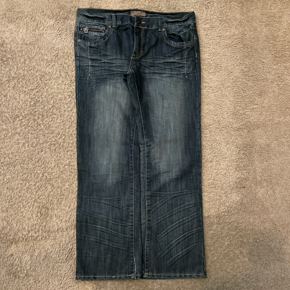 Men's Dark Blue Bootcut Jeans - Classic Mid Rise Fit
